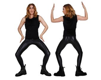 Men's Snake Print Leggings, Black Meggings, Glam Rock, Stage Wear, Spandex Pants, Burning Man Costume, Post Apocalyptic, by LENA QUIST