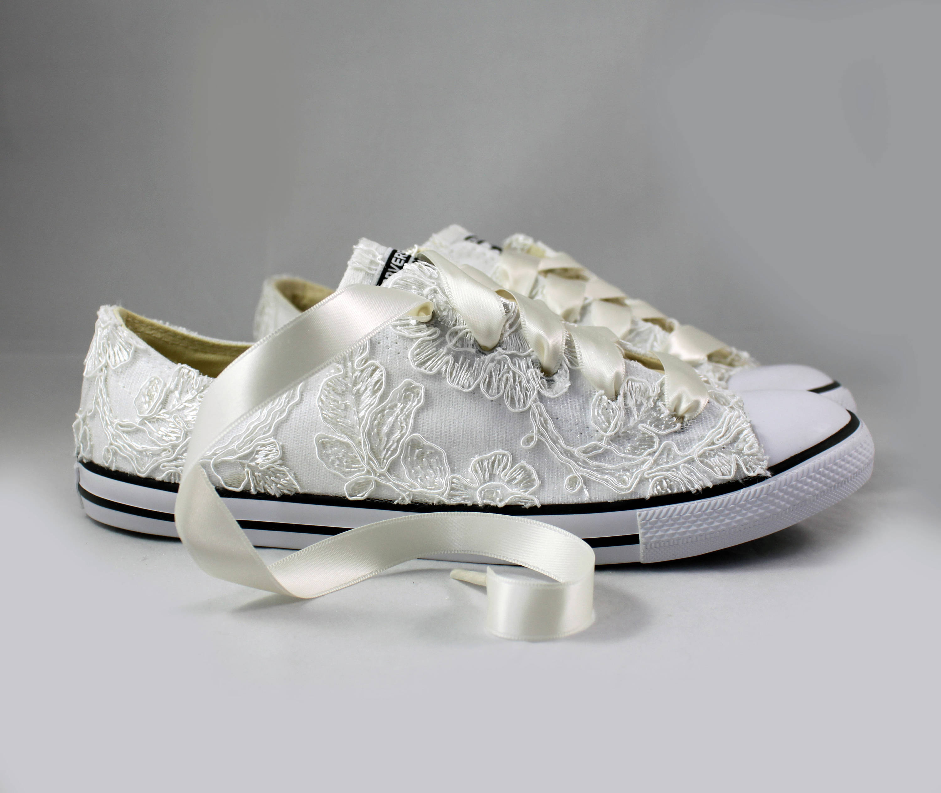 Custom White Floral Lace Wedding Converse For kellypricems Custom White Floral Lace Wedding Converse For kellypricems