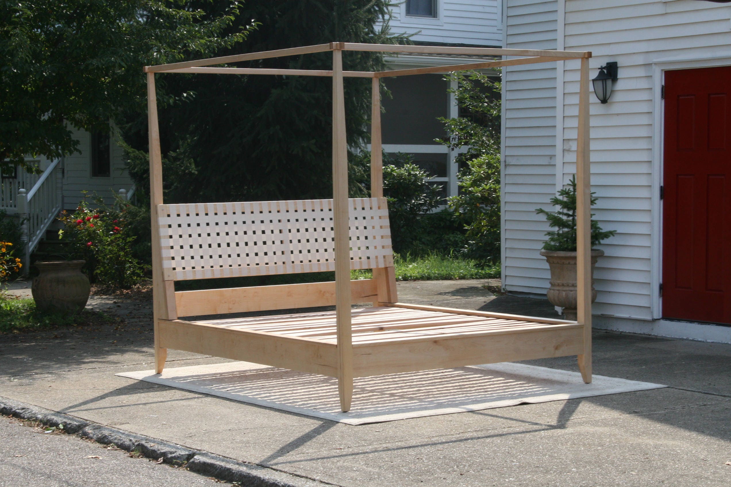 CcRnP1 Solid Hardwood Canopy Platform Bed with  or Solid