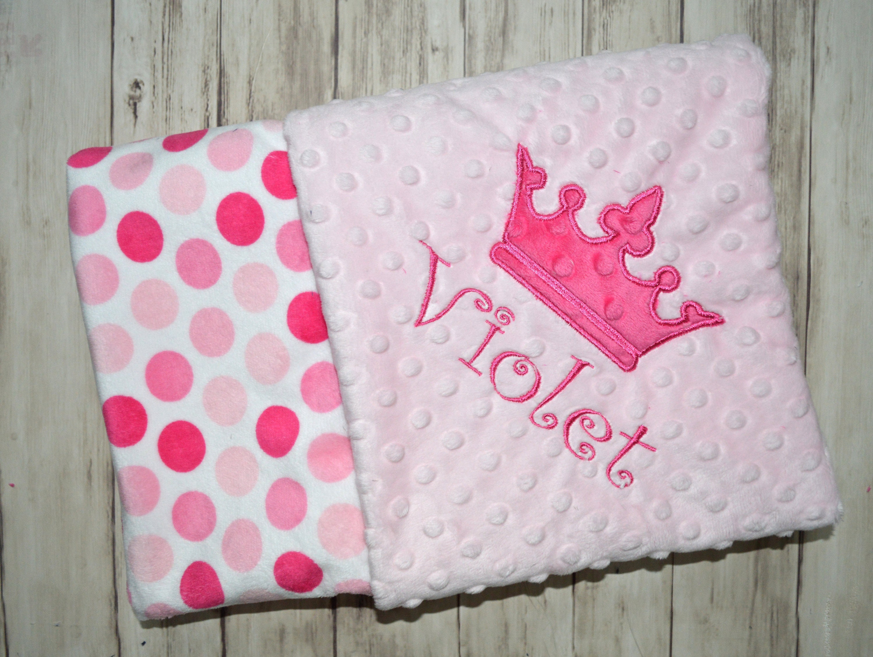 Minky Monogrammed Baby Blanket Personalized Pink Polka Dots