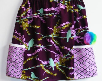 Joel Dewberry Aqua sparrow 2 pocket skirt (2T, 3T, 4T, 5T, 6, 7, 8, 10)