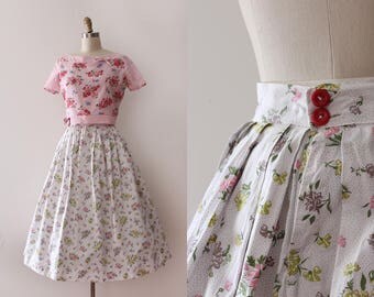 vintage 1950s skirt // 50s cotton floral skirt