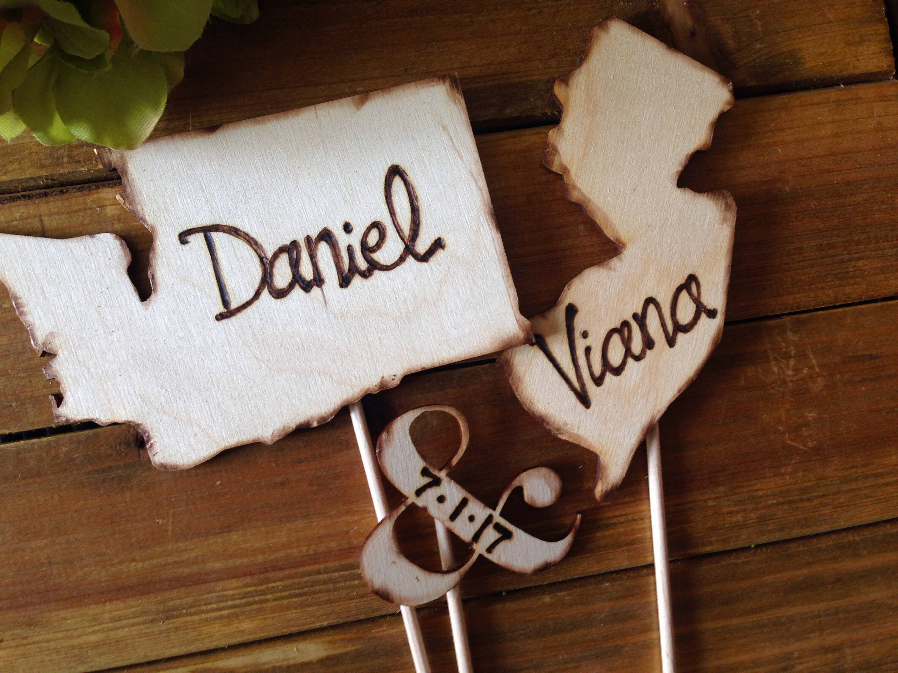 CUSTOM Wedding Cake Toppers USA States Rustic Personalized