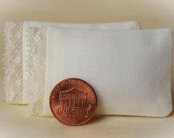 Dollhouse Miniature Pillows Set of 2 Ivory Bed Pillows with delicate lace detail - 1:12 scale