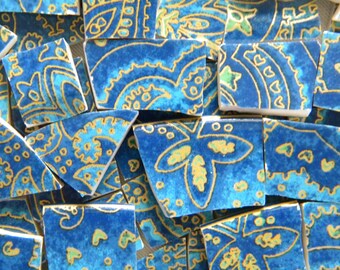 Blue Paisley MOSAIC China Tiles - Recycled Plates - 50 Tiles