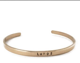 Lumos, Harry Potter Bracelet, Bracelet Cuff, Engraved Cuff Bracelet, Thin, Harry Potter Jewelry, Silver, Gold, Custom Handstamped Bracelet