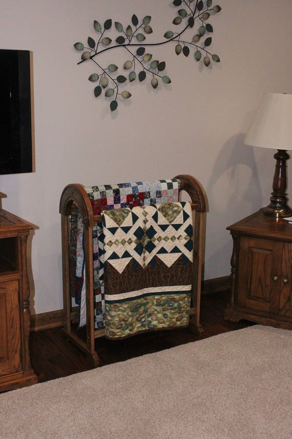 Oak Quilt Rack with Medium Brown Stain