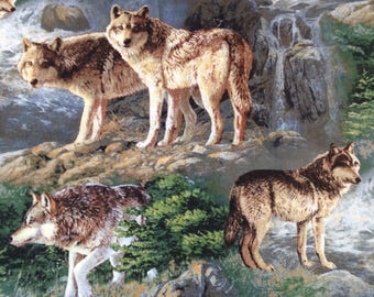 Wolf wolves wilderness wildlife fabric, Alaska wildlife fabric, by the yard