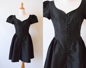 Vintage 1980's Laura Ashley Black Silk Dress | Little Black Dress