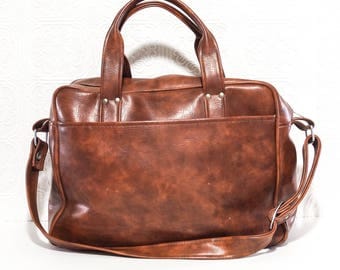 Vintage Faux Leather Overnight Carry All Travel Bag 1960s