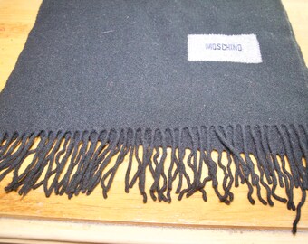 Moschino Wool Fringed Black Scarf