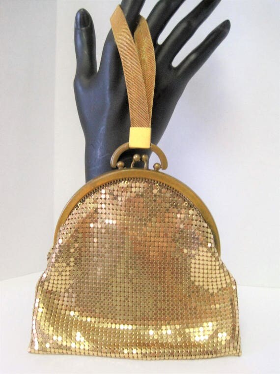 Whiting Davis Gold Purse - Gold Mesh - Vintage Wristlet - Dance Purse
