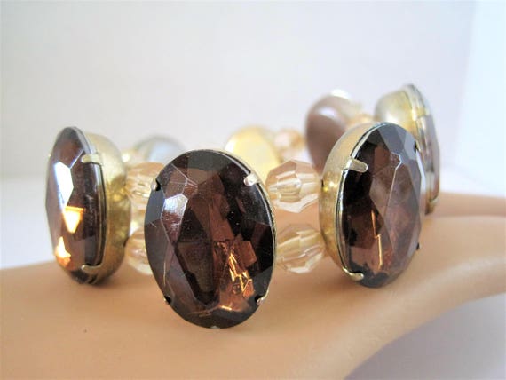 Topaz Cabachon Bracelet - Double Crystal Spacers - Stretch to Fit any wrist