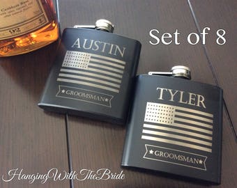 Set of 8 Personalized Flask Groomsmen Gift Box - Groomsmen Flask Set - Gifts for Groomsmen - Monogram Flask - Custom Flask Set for Groomsmen