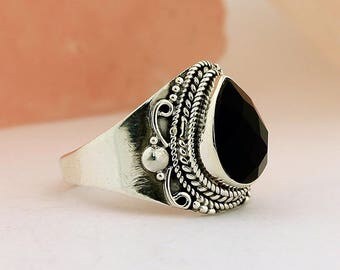 Black Onyx Ring // 925 Sterling Silver // Ring Size 8 Jewelry