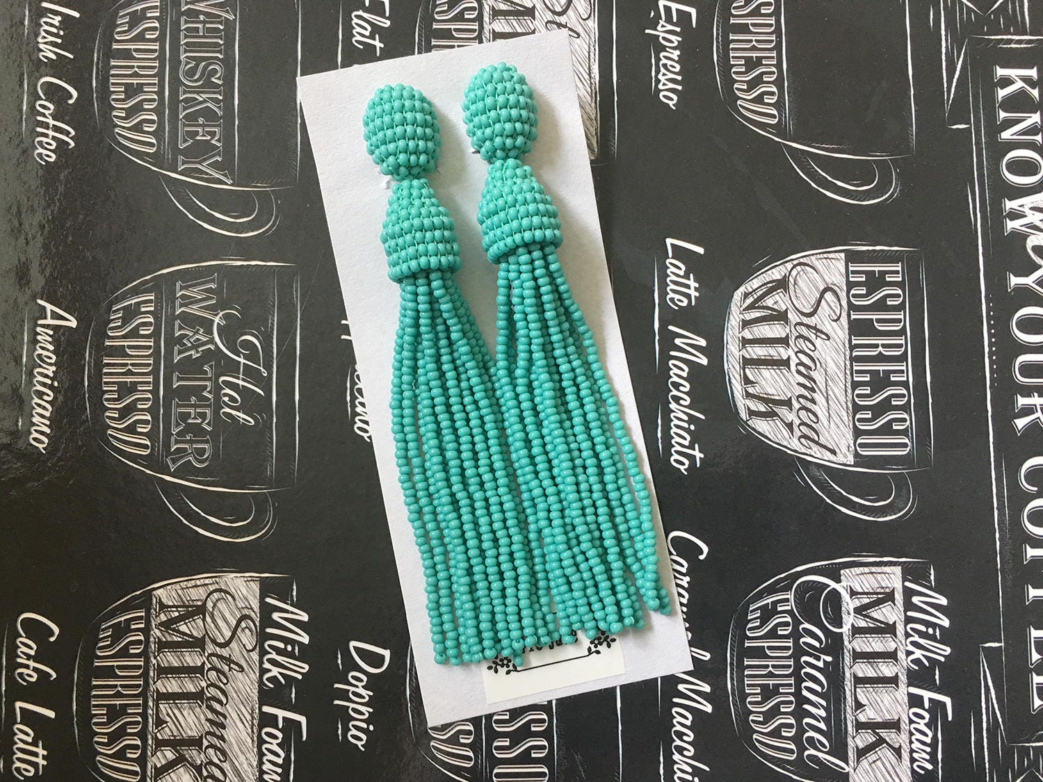 Beaded Tassel ClipOn Earrings Jade made to order