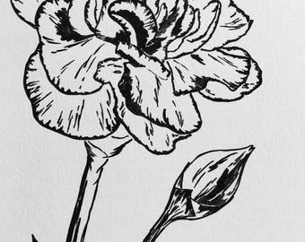 Carnation Painting, acrylic line drawing, floral art, flower wall art, flower bouquet