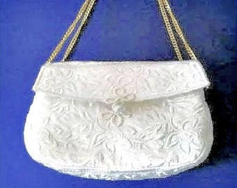 White Satin Clutch, Clutch Purse, Embroidered bag,Evening Bag