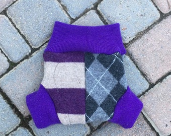 Cloth Diaper Cover, Wool Soaker, Shorties, Cloth Nappy Cover - Patchwork Stripes and Argyle Print - Size Medium