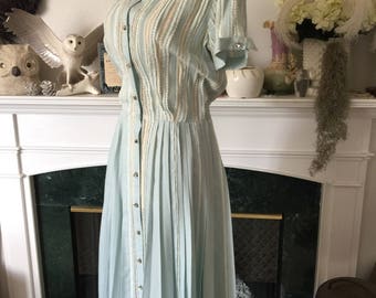 Summer 50s Powder Blue Cotton w/lace Shirt Waist Dress