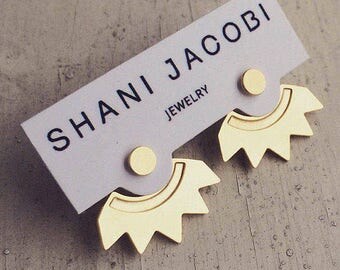 Sun Ear Jackets, Gold Jacket Earrings, Sun Stud Earrings, Front Back Earrings, Gold Double Back Earrings, Two Sided Earrings, Boho Earrings