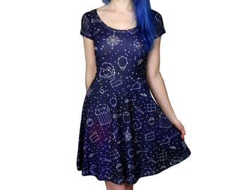 Starry Night Dress - Size 6 to 18-20 - Galaxy / Space / Stars Skater Dress - Party Dress - Dark blue - Dresses - Alternative Clothing