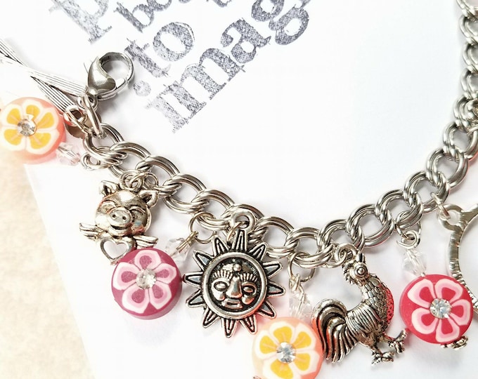 Moana charm bracelet Princess Fairy Tale Bracelet Flowers Ocean Gift for Girl Teen woman Silver Moana fan jewelry Bright colors #1L1