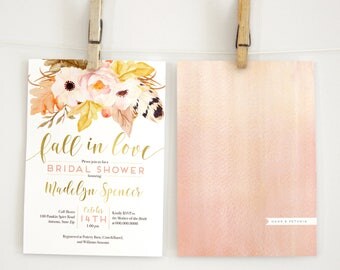 Boho Watercolor Fall Bridal Shower Invitation, Fall In Love Bridal Shower Invitation, Autumn Bridal Shower Invite, Envelope Liner