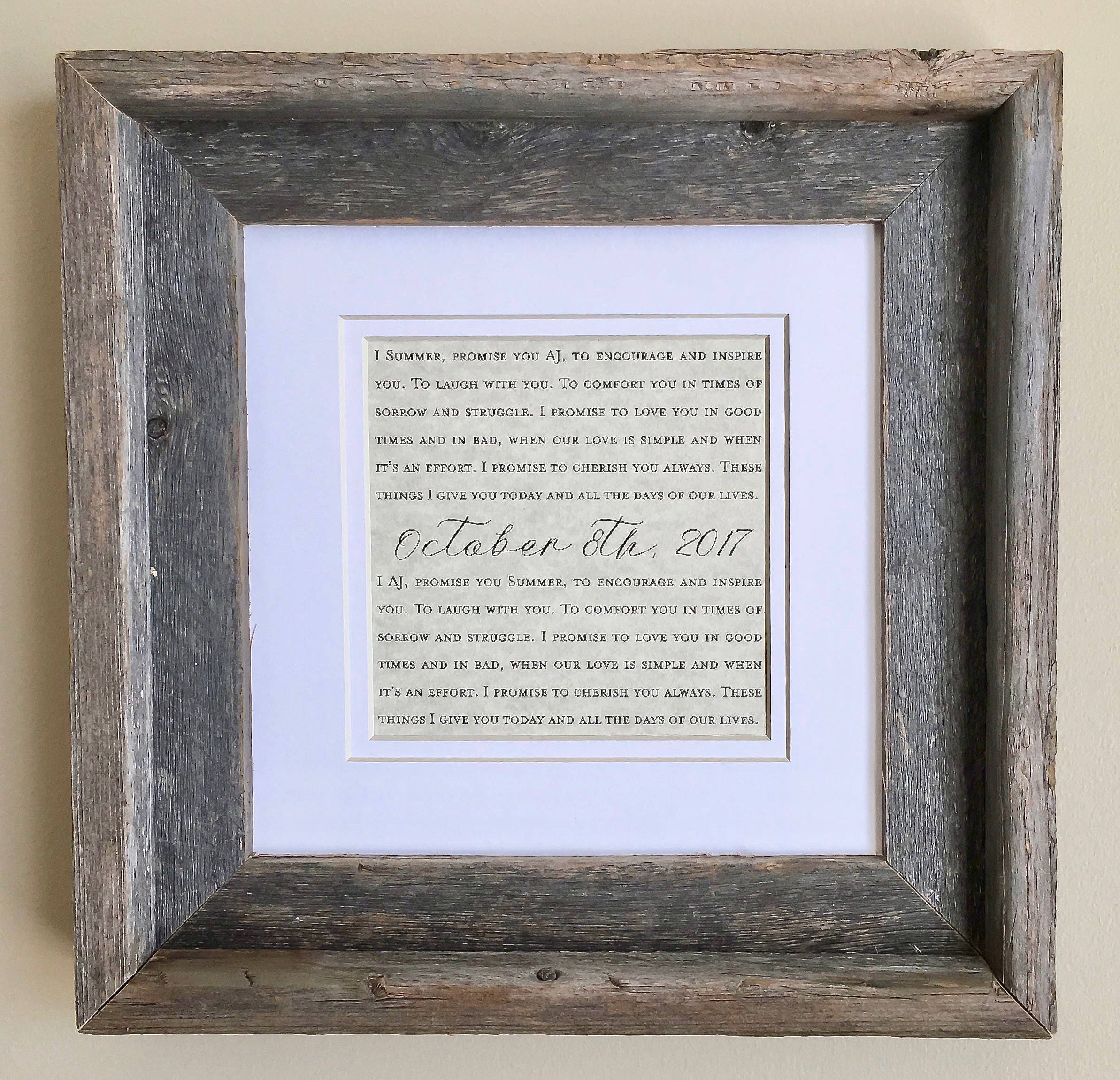 Wedding Gift For The Couple / Printed Wedding Vows or First