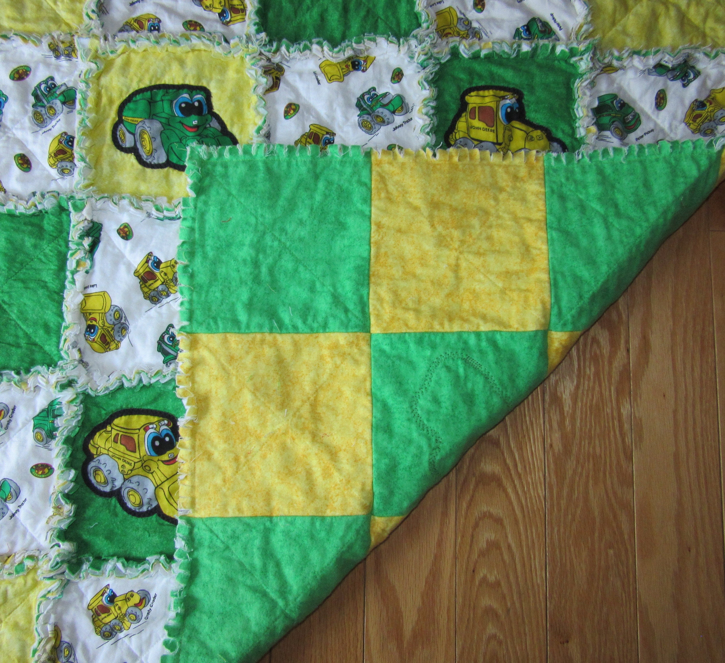 John Deere Kids Fabric RAG BABY QUILT Johnny Tractor Blanket
