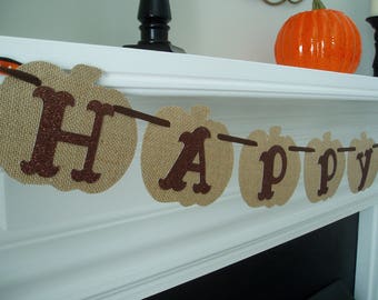 Happy Fall Burlap Banner, Fall Pumpkin Burlap and Cardstock Banner, Burlap Pumpkin Decor, Fall Burlap Sign, Pumpkin Banner, Brown