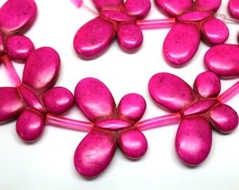 Large Pink Turquoise, Magnesite Butterfly Beads