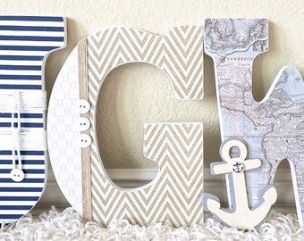 Custom Wooden Nursery Letters -Nautical theme- Baby Boy Nursery Decor- Personalized Name- any color, theme, bedding- The Rugged Pearl