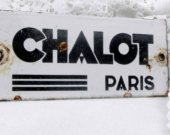 Art Deco Black and White Enameled Metal Plaque for the French Heating Company Chalot from Paris, 1930s Parisian Advertising Porcelain Plate