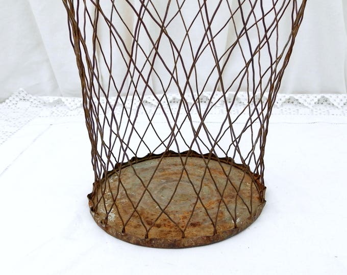 Vintage French Wire Waste Paper Basket, Traditional Office Garbage Trash Can, Retro Metal Rubbish Bin, Industrial Wire Ware from France