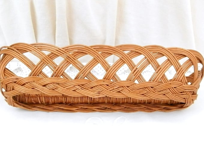 Vintage Mid Century Woven Wicker Baguette Bread Basket, Table Basket, French Farmhouse Country Decor, Retro 1960s Rustic Cottage Home