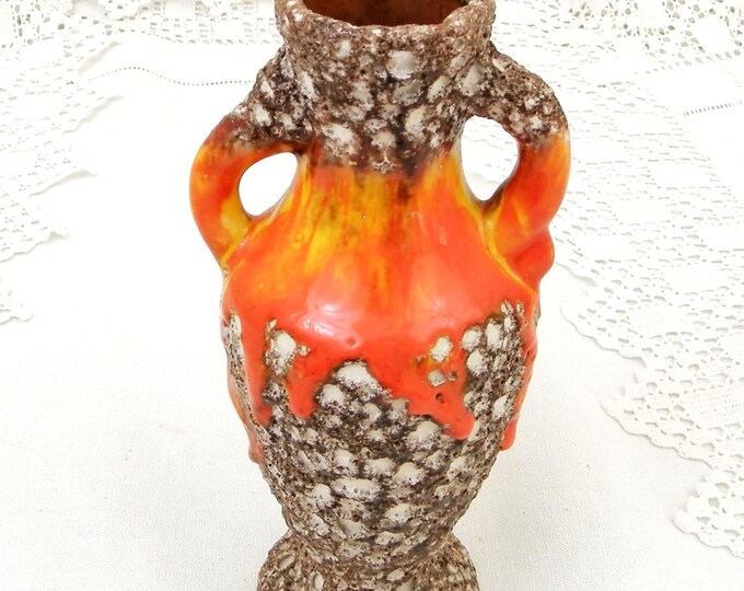 Vintage French 1960s Vallauris Vase Mid Century Modern Design Fat Lava Orange and Yellow Drip Glaze With "Ecume de Mer" Volcanic Glaze Vintage French 1960s Vallauris Vase Mid Century Modern Design Fat Lava Orange and Yellow Drip Glaze With "Ecume de Mer" Volcanic Glaze