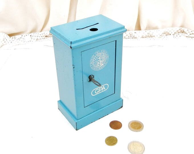 Vintage French Replica Blue Metal Cash Safe " Coffre Fort" Coin Bank / Still Bank/ Piggy Bank, Money Box from France Promotional Gift GPA