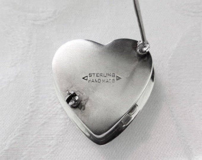 Sterling Pill Box Brooch, Silver Heart Pill Box Pin, Vintage Heart Brooch, Wedding Bride