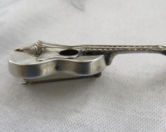 Sterling Guitar Brooch, Signed Beau Sterling, Vintage Guitar Pin, Musical Jewelry