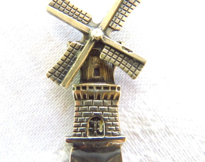 Sterling Windmill Letter Opener, Netherlands Silver, Spinning Windmill Figural, Desk Accessory