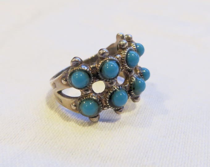 Sterling Snake Eyes Ring, Southwest Style Vintage Ring, Native American, Turquoise Snake Eyes, Size 6 Ring