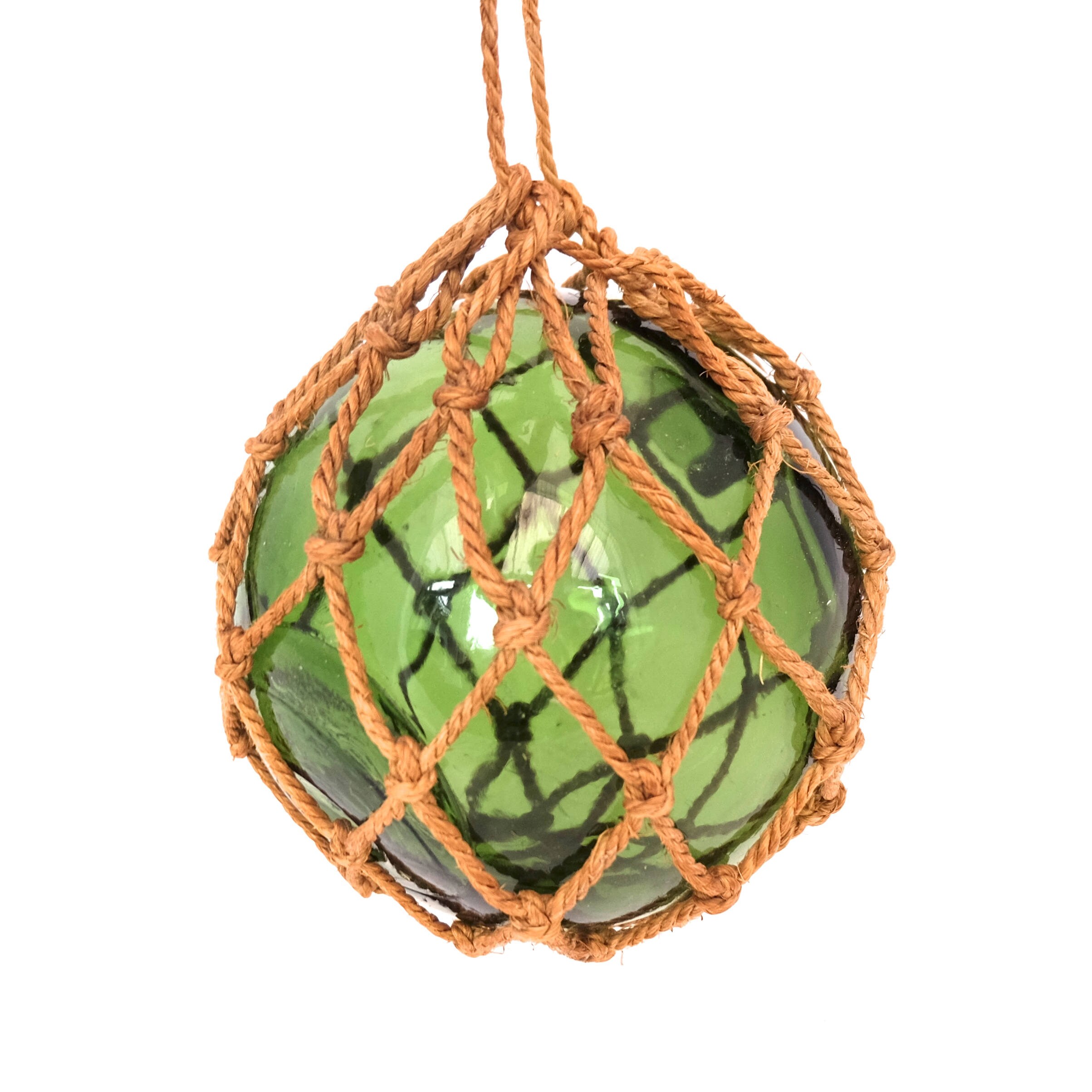 Vintage Hand Blown Glass Fishing Bouy with Macrame String Net