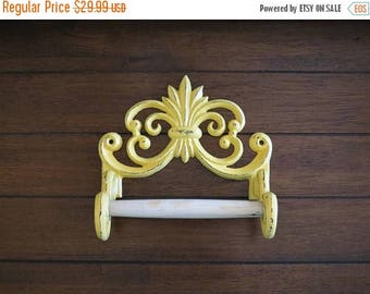 FALL SALE Decorative Toilet Paper Holder / Tissue Holder / Warm Yellow or Pick Color / Shabby Chic Cottage Chic Fleur de Lis Bathroom / TP H