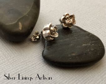 Stud Earrings, Fine Silver Flowers, Post Earrings, Handmade, Artisan Studs, Wild Roses, Artisan Jewelry