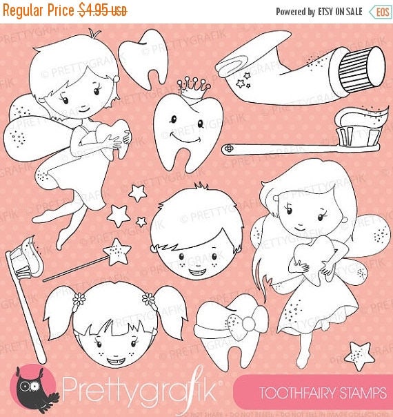 80% OFF SALE Tooth fairy stamp commercial use, vector graphics, digital stamp, digital images - DS625 Il_570xn