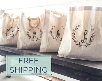 Monogrammed Tote Bag, Bridesmaid Totes, Personalized Gifts for Bridesmaids, Tote Bags, Initial Tote Bags, Bridesmaid Initial Gift, Canvas