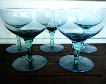 vintage 1960s blue champagne glasses set of five