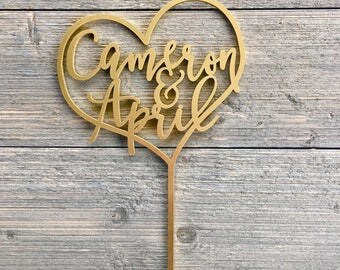Personalized Heart Names Wedding Cake Topper 6" inches wide, Personalized Cake Topper, Custom Cake Topper, Name Cake Topper, Heart Topper