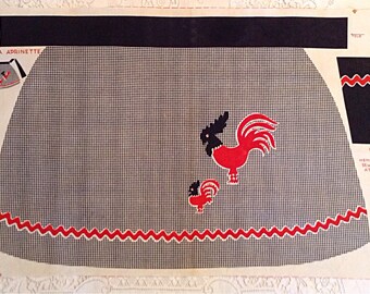 Quadriga Aprinette Apron Fabric Panel, Rooster Apron, Cut & Sew Apron, Apron Pattern, Vintage Apron Fabric Panel, Rooster, Chicken Apron